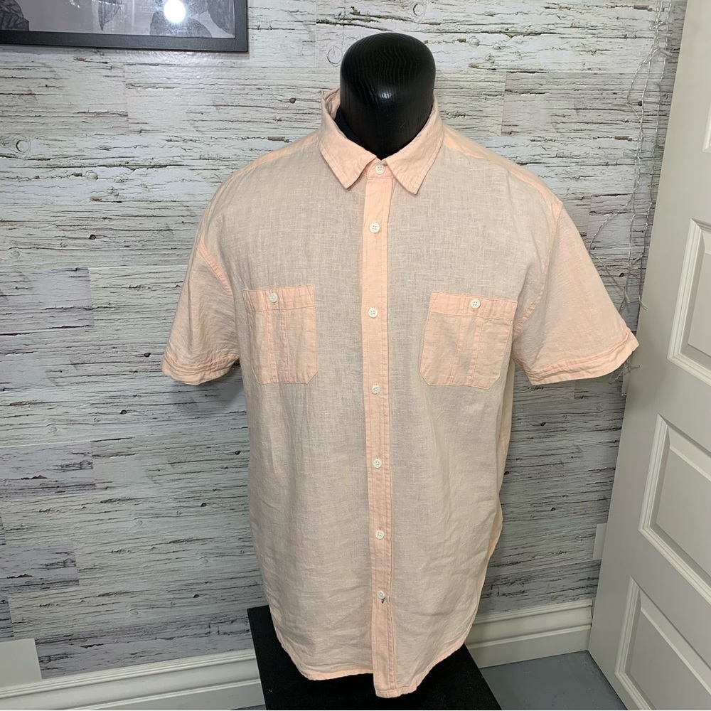 Bruno Men's Shirt Sz XL Peach Casual Button Up  Linen Cotton Blend Short Sleeve - Picture 12 of 12